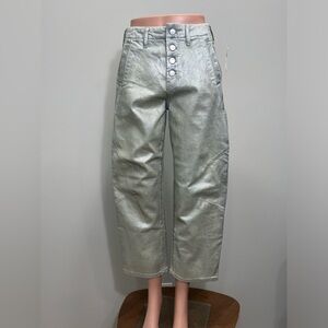 New PILCRO Anthropologie 24 Arin Mid Rise Cropped Barrel Silver Denim Jeans